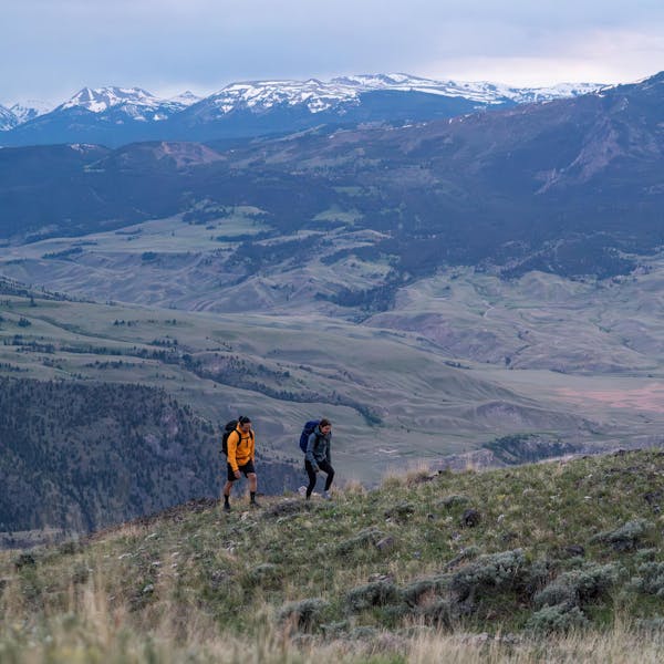 Hiking in the mountains wearing the Sawtooth Ascent hiking boots.