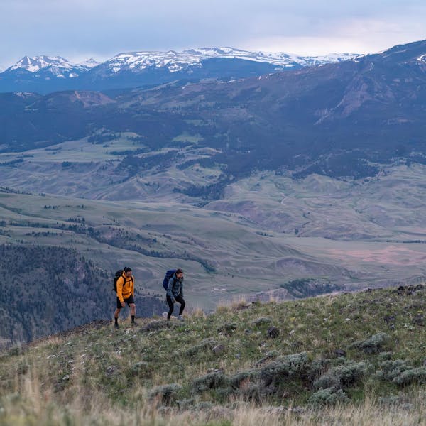 Hiking in the mountains wearing the Sawtooth Ascent hiking boots.