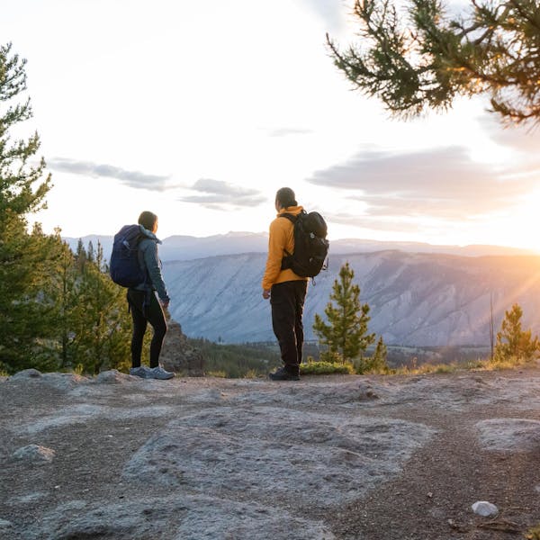 Enjoying the view from a trail in the Oboz Sawtooth Ascent hiking boots.