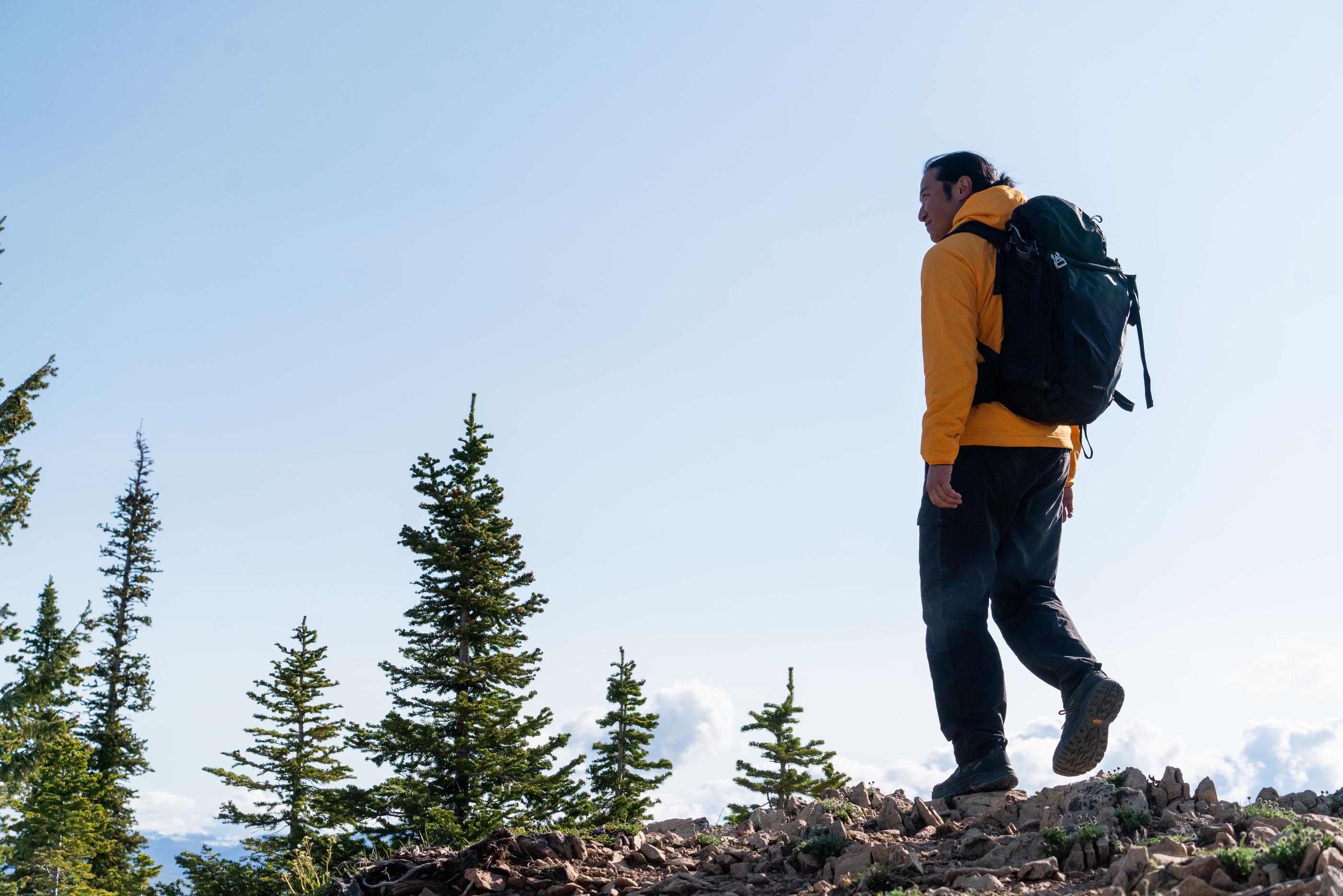 Hiking in the Oboz Sawtooth Ascent Low boots.