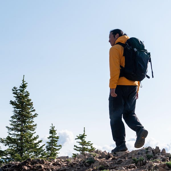 Hiking in the Oboz Sawtooth Ascent Low boots.