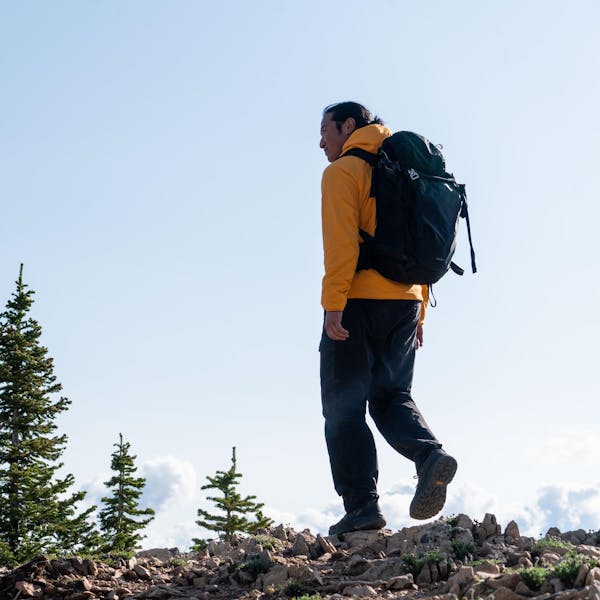 Hiking in the Oboz Sawtooth Ascent Low boots.