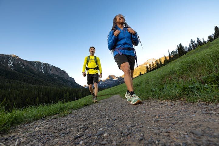 Hiking in the mountains in the Oboz Hyalite hiking shoes.