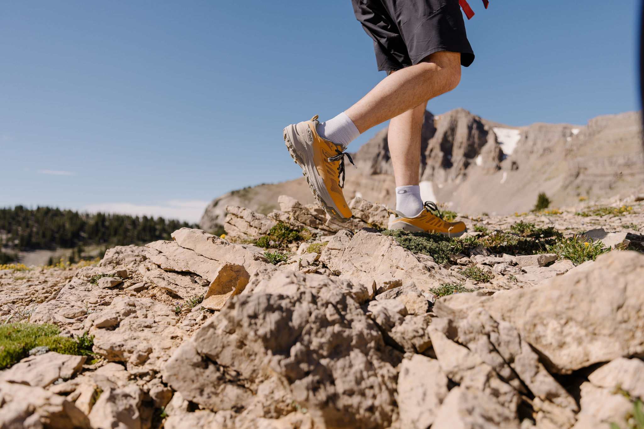 Oboz Katabatic RT hiking shoes on a rocky path.