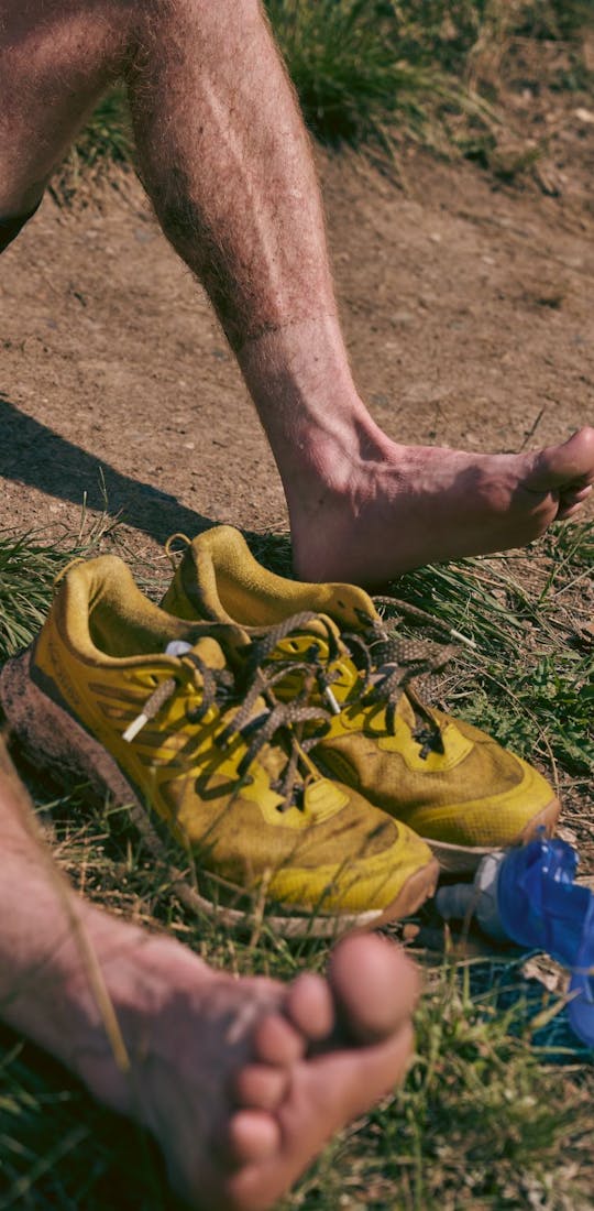 The Oboz Katabatic trail running shoe on a fastest known time attempt through the mountains of Montana.