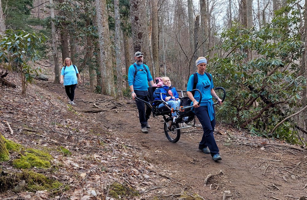 Oboz Trailblazer Kevin Schwieger and his Luke5 Adventures team on a hike.