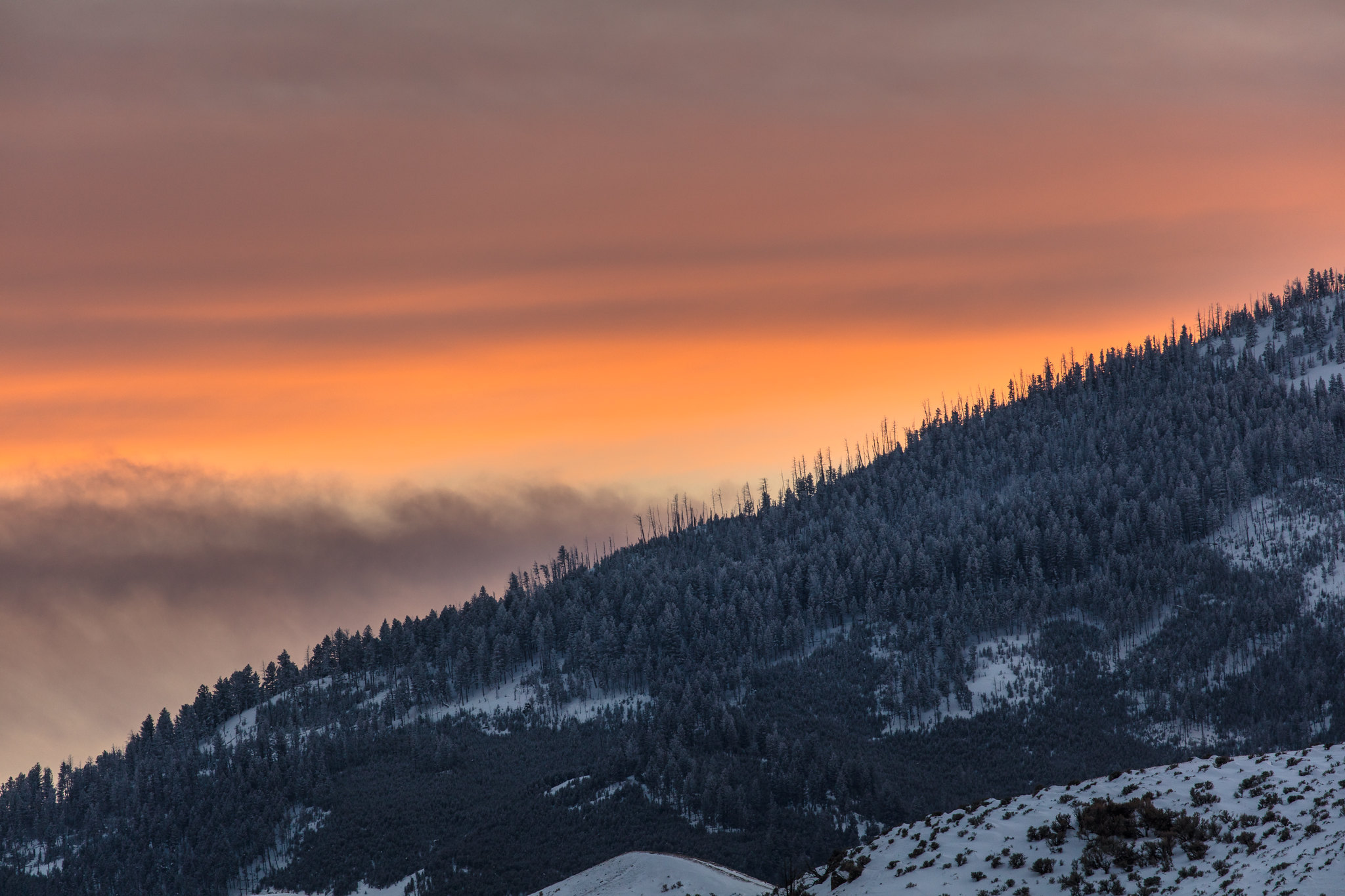 Colorful sky views from Bunsen Peak in the wintertime