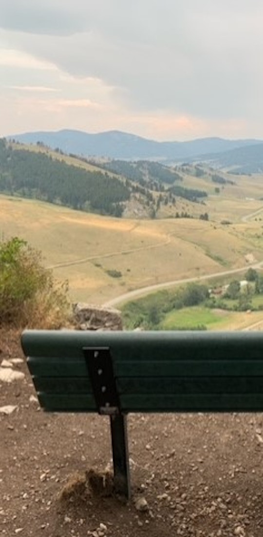 Bench view at the top of Drinking Horse trail.
