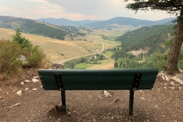 Bench view at the top of Drinking Horse trail.