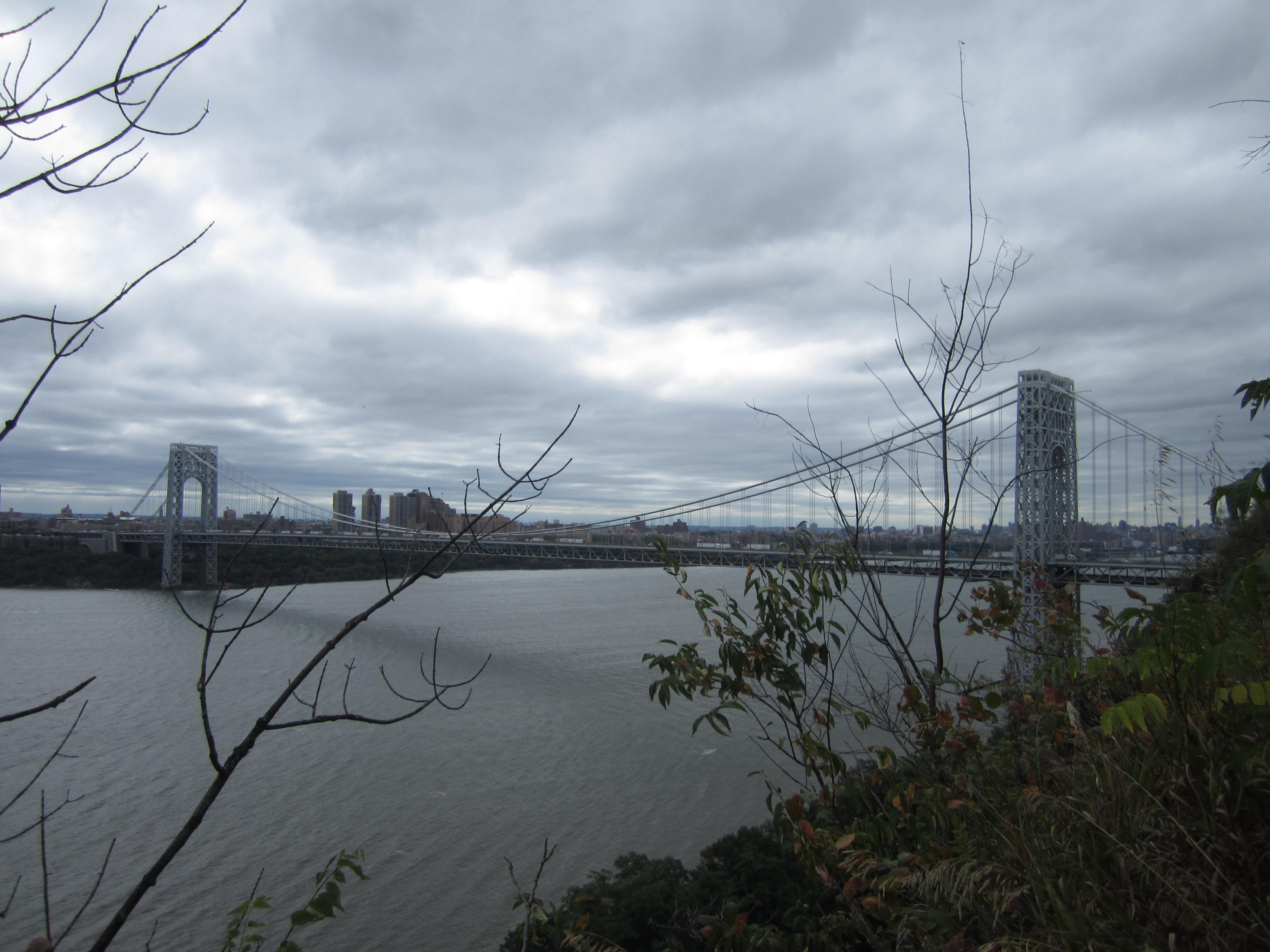 Large bridge over a river on the East Coast on an overcast day.