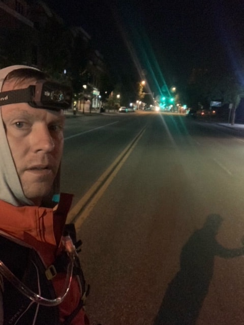 Jason Lessley on one of the OTE trail segments that landed on Main Street in downtown Bozeman.