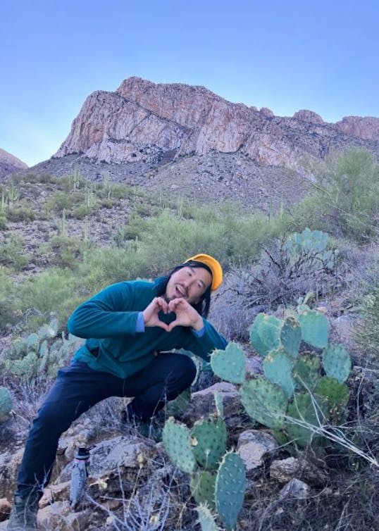 Tyler Lau on a winter trail hiking expedition.