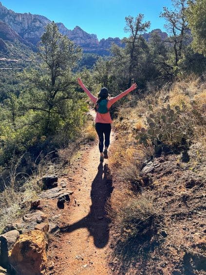 Jackie Nourse on a trail run through the Sedona desert.